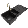 Mexen Andres fregadero de granito de 1,5 tazones con escurridor y grifo de cocina Telma, negro - 6515-77-670200-50-B