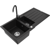 Mexen Andres 1.5-bowl granite sink with drainer and Telma kitchen tap, black - 6515-77-670200-70