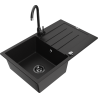 Mexen Bruno granite sink 1-bowl with drainer and Telma kitchen tap, black - 6513-77-670200-70-B