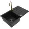Mexen Bruno 1-bowl granite sink with drainer and Telma kitchen tap, black - 6513-77-670200-50-B