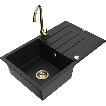 Mexen Bruno 1-bowl Granite Sink with Drainer and Telma Kitchen Faucet, Black - 6513-77-670200-50