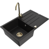 Mexen Bruno fregadero de granito de 1 cubeta con escurridor y grifo de cocina Telma, negro - 6513-77-670200-50