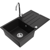 Mexen Bruno 1-Bowl Granite Sink with Drainer and Telma Kitchen Tap, Black - 6513-77-670200-00