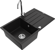 Mexen Bruno fregadero de granito de 1 cubeta con escurridor y grifo de cocina Telma, negro - 6513-77-670200-00