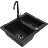 Mexen Carlos 1.5-bowl granite kitchen sink with Telma tap, black - 6518-77-670200-70-B
