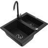 Mexen Carlos fregadero de granito de 1,5 senos con grifo de cocina Telma, negro - 6518-77-670200-70-B