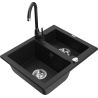 Mexen Carlos granite sink 1.5-bowl with Telma kitchen tap, black - 6518-77-670200-70