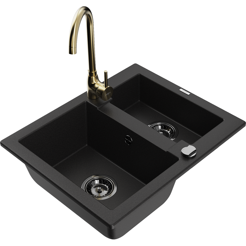 Mexen Carlos 1,5-Kummer Granit-Spullsteen mat Kichenkran Telma, schwaarz - 6518-77-670200-50-B