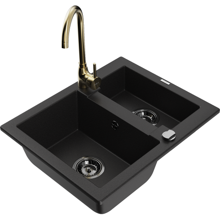 Mexen Carlos fregadero de granito 1,5 senos con grifo de cocina Telma, negro - 6518-77-670200-50-B