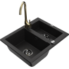 Mexen Carlos fregadero de granito 1,5 senos con grifo de cocina Telma, negro - 6518-77-670200-50-B