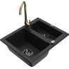 Mexen Carlos granite sink 1.5-bowl with Telma kitchen tap, black - 6518-77-670200-50-B