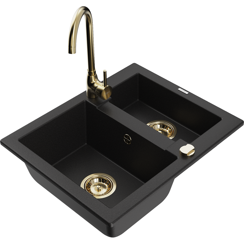 Mexen Carlos fregadero de granito 1,5 tazones con grifo de cocina Telma, negro - 6518-77-670200-50