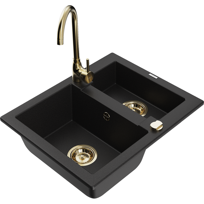 Mexen Carlos νεροχύτης γρανίτη 1,5 θάλαμοι με μπαταρία κουζίνας Telma, μαύρος