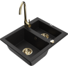 Mexen Carlos fregadero de granito de 1,5 cubetas con grifo de cocina Telma, negro - 6518-77-670200-50