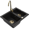 Mexen Carlos granite sink 1.5-bowl with Telma kitchen tap, black - 6518-77-670200-50