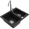 Mexen Carlos fregadero de granito de 1,5 cubetas con grifo de cocina Telma, negro - 6518-77-670200-00