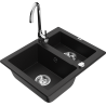 Mexen Carlos granite sink 1.5-bowl with Telma kitchen tap, black - 6518-77-670200-00