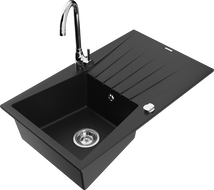 Mexen Cesar granite sink 1-bowl with drainer and Telma kitchen tap, black - 6514-77-670200-00