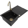 Mexen Cesar granite kitchen sink 1-bowl with drainer and Telma kitchen faucet, black - 6514-77-670200-50