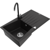 Mexen Cesar granite kitchen sink 1-bowl with drainer and Telma kitchen faucet, black - 6514-77-670200-70