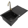 Mexen Cesar granite sink, 1-bowl with drainer and Telma kitchen tap, black - 6514-77-670200-50-B