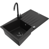 Mexen Cesar 1-bowl granite sink with drainer and Telma kitchen faucet, black - 6514-77-670200-70-B