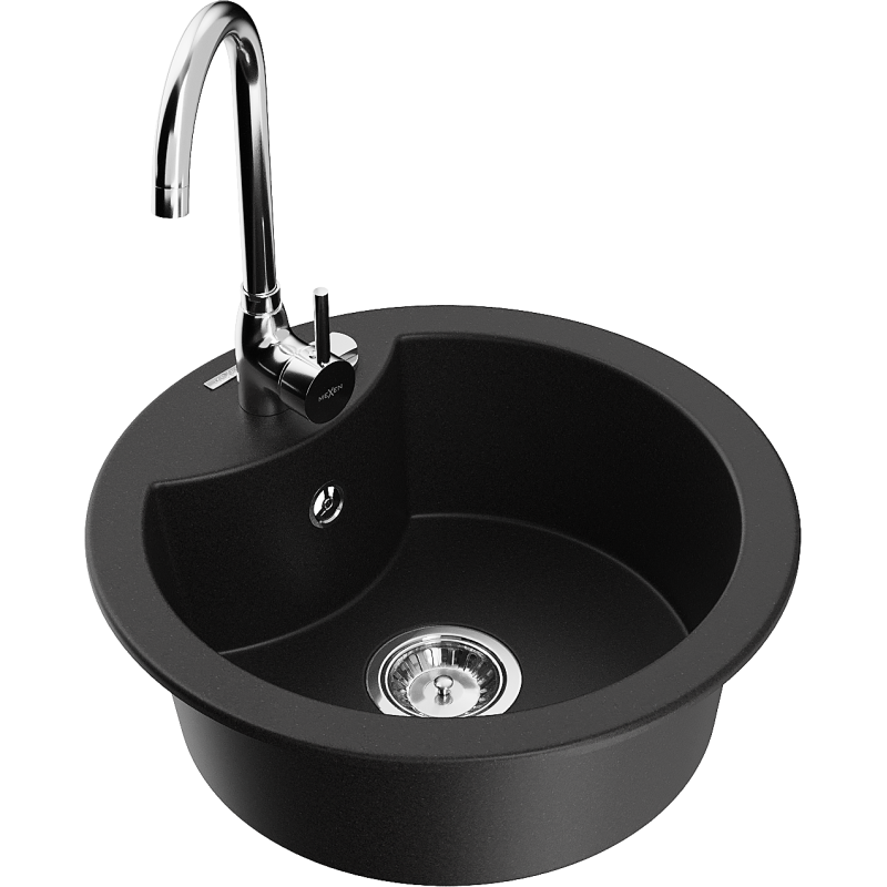 Mexen Diego fregadero de granito de 1 compartimento con grifo de cocina Telma, negro - 6512-77-670200-00