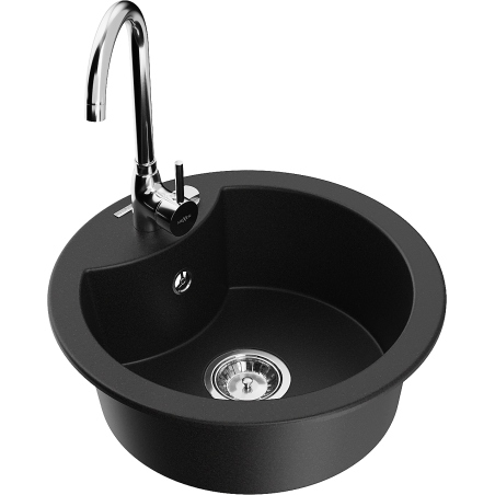 Mexen Diego Einbauspüle aus Granit, ein Becken mit Küchenarmatur Telma, schwarz - 6512-77-670200-00