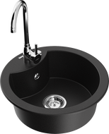 Mexen Diego granite kitchen sink 1-bowl with Telma kitchen faucet, black - 6512-77-670200-00