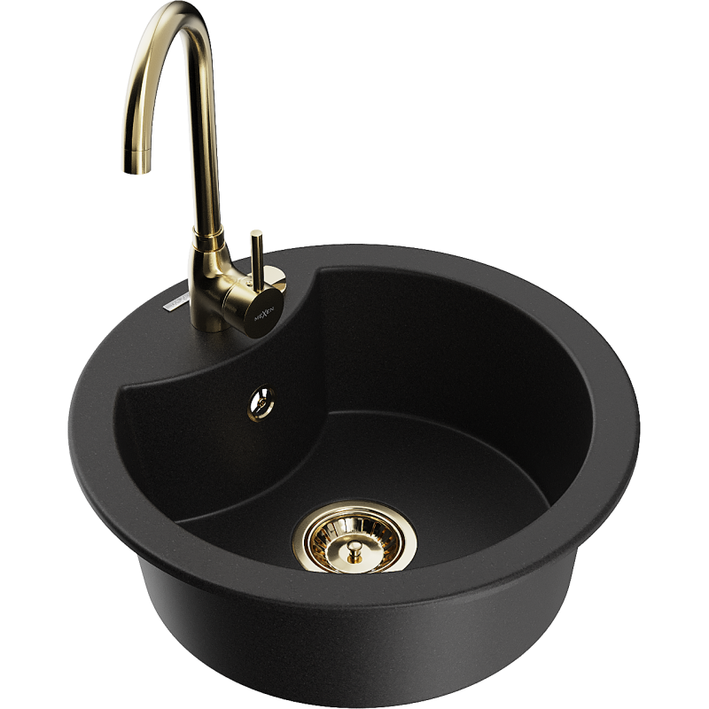 Mexen Diego fregadero de granito de 1 seno con grifo de cocina Telma, negro - 6512-77-670200-50