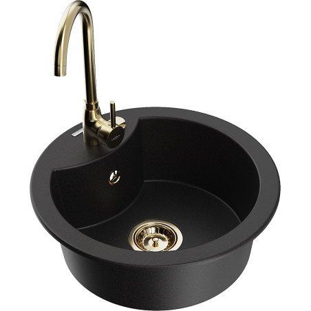 Mexen Diego 1-bowl granite sink with Telma kitchen faucet, black - 6512-77-670200-50