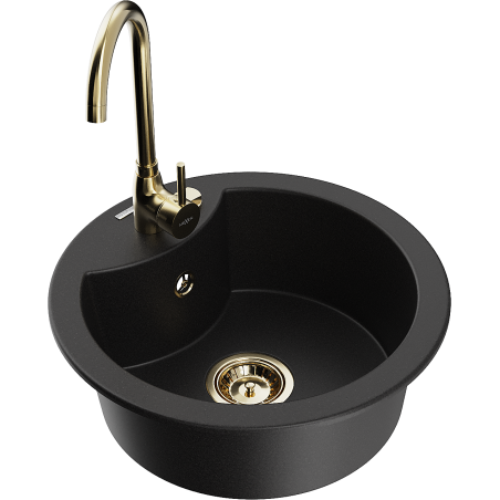 Mexen Diego granitizlietne ar 1 nodalījumu un virtuves krānu Telma, melna - 6512-77-670200-50