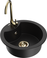 Mexen Diego granite kitchen sink 1-bowl with Telma kitchen faucet, black - 6512-77-670200-50