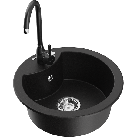 Mexen Diego lava-loiça em granito de uma bacia com torneira de cozinha Telma, preto - 6512-77-670200-70