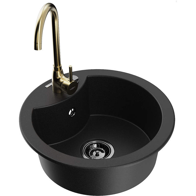 Mexen Diego fregadero de granito de 1 seno con grifo de cocina Telma, negro - 6512-77-670200-50-B