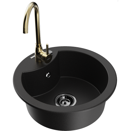 Mexen Diego granit izlietne ar vienu nodalījumu un virtuves jaucējkrānu Telma, melns - 6512-77-670200-50-B