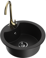 Mexen Diego granite sink 1-chamber with Telma kitchen tap, black - 6512-77-670200-50-B