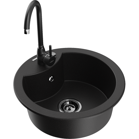 Mexen Diego évier en granit à 1 bac avec robinet de cuisine Telma, noir - 6512-77-670200-70-B