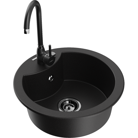 Mexen Diego granite 1-bowl kitchen sink with Telma tap, black - 6512-77-670200-70-B