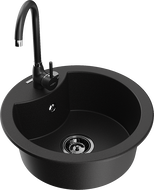 Mexen Diego fregadero de granito de 1 cubeta con grifo de cocina Telma, negro - 6512-77-670200-70-B