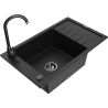 Mexen Elias granite sink single-bowl with drainer and Telma kitchen tap, black - 6511-77-670200-70-B