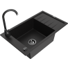 Mexen Elias granitno pomivalno korito z eno posodo, odcejalnikom in kuhinjsko pipo Telma, črno - 6511-77-670200-70-B
