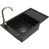 Mexen Elias 1-bowl granite sink with drainer and Telma kitchen faucet, black - 6511-77-670200-50-B