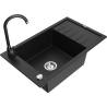 Mexen Elias 1-bowl granite sink with drainer and Telma kitchen faucet, black - 6511-77-670200-70