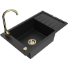 Mexen Elias granite kitchen sink 1-bowl with drainer and Telma kitchen faucet, black - 6511-77-670200-50