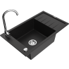 Mexen Elias granite kitchen sink 1-bowl with drainer and Telma kitchen tap, black - 6511-77-670200-00