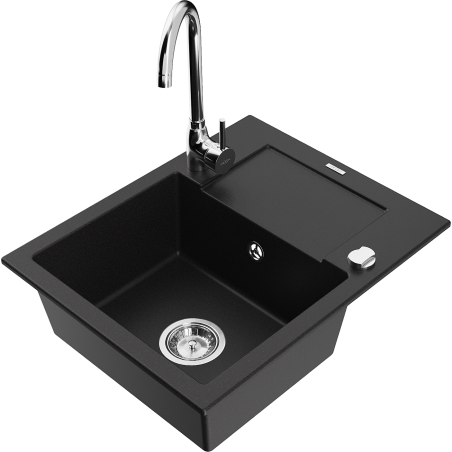 Mexen Enzo fregadero de granito de 1 compartimento con escurridor y grifo de cocina Telma, negro - 6506-77-670200-00