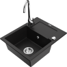 Mexen Enzo fregadero de granito de 1 compartimento con escurridor y grifo de cocina Telma, negro - 6506-77-670200-00