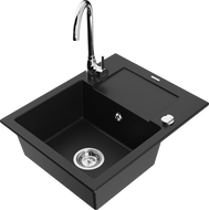 Mexen Enzo fregadero de granito de 1 compartimento con escurridor y grifo de cocina Telma, negro - 6506-77-670200-00