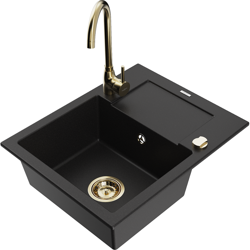Mexen Enzo fregadero de granito de 1 cubeta con escurridor y grifo de cocina Telma, negro - 6506-77-670200-50